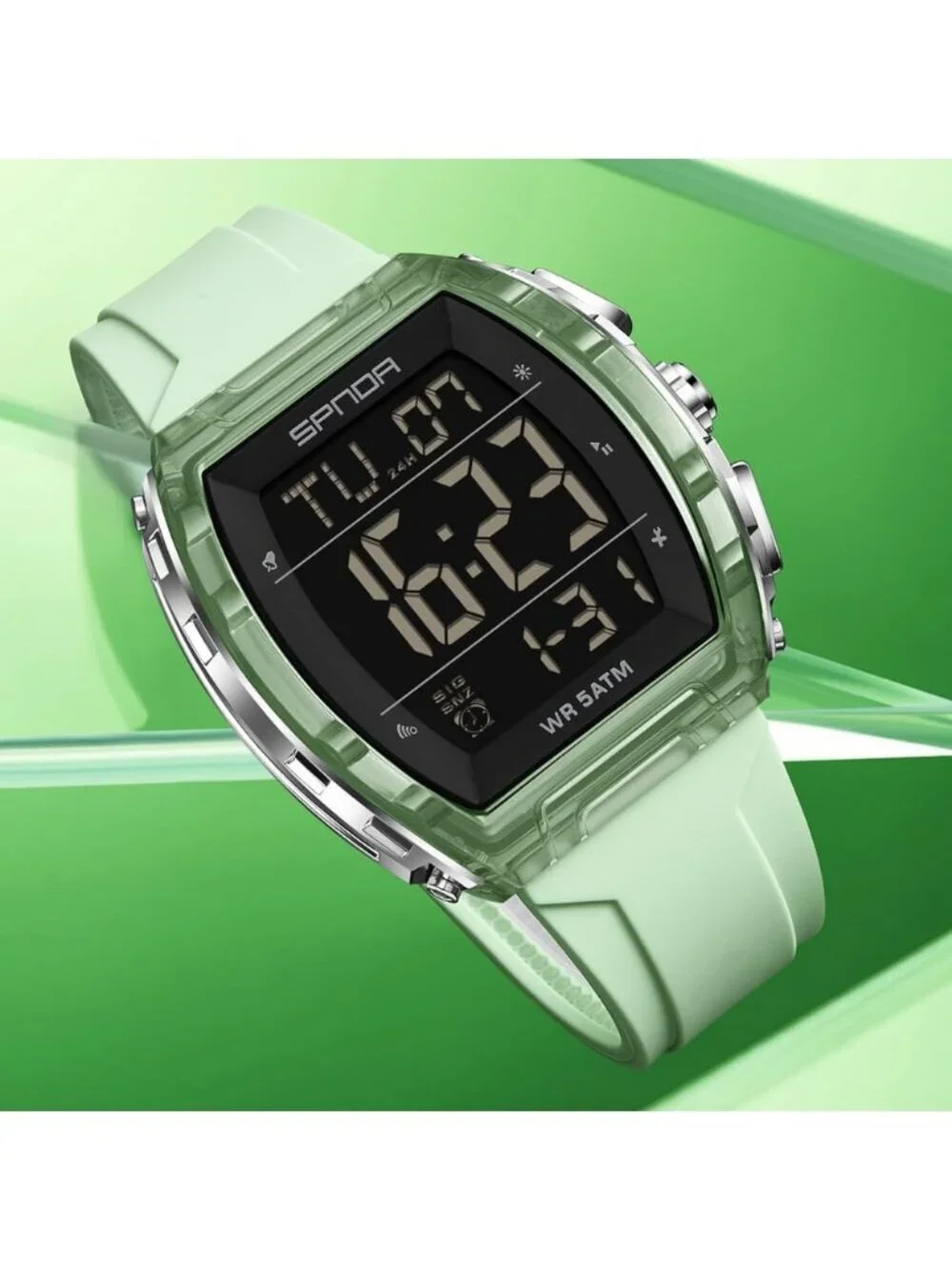 Men's Green Analog Quartz Tonneau Shape Dual Waterproof Digital Luxury Watch
